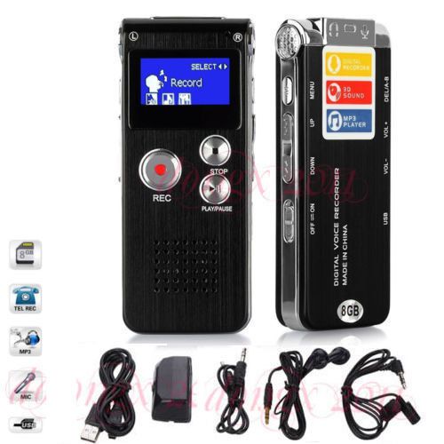 Rechargeable 8GB Steel Digital Sound Voice Recorder Dictaphone MP3 Player record