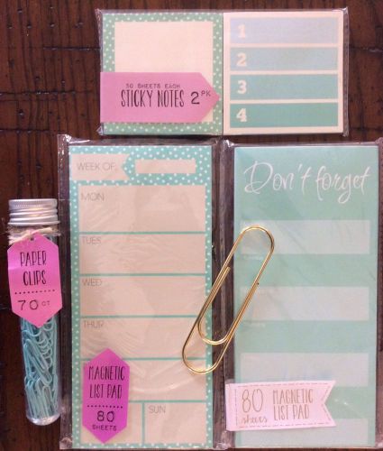 Target Dollar Spot Goodies~ Stationary Set in MINT with GOLD Clip