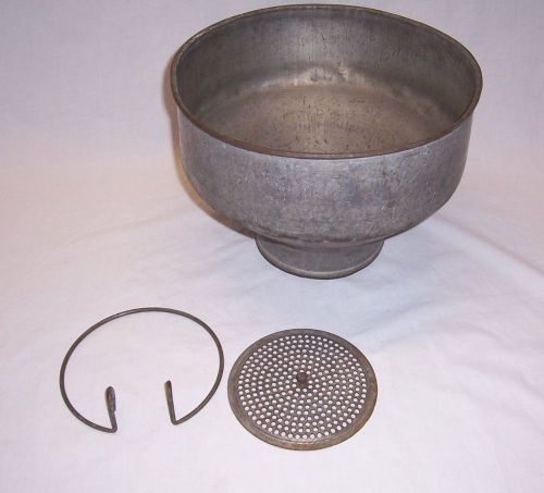 Vintage milk can strainer funnel w/ ring &amp; screen galvanized primitive farm tool for sale