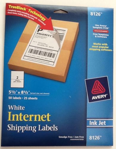 Avery 8126 White Internet Shipping Labels 5 1/2 x 8 1/2 50 labels, 25 sheets NIB