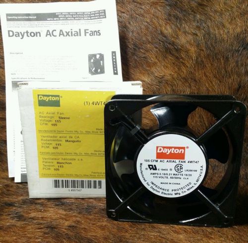 New Dayton AC Axial Fan 105CFM 0.18/0.21 AMPS 18/20 WATTS 115 VOLTS 50/60H 4WT47