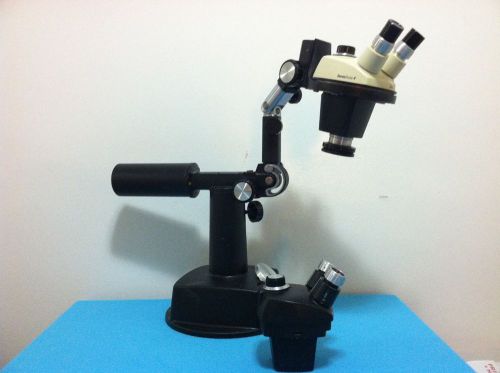 Articulated boom stand with 2 stereo zoom microscope heads (leica stereo zoom 4) for sale