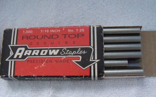 Vintage arrow staples no. t-25 round top 7/16&#034; usa box of 1000 (minus a few) for sale