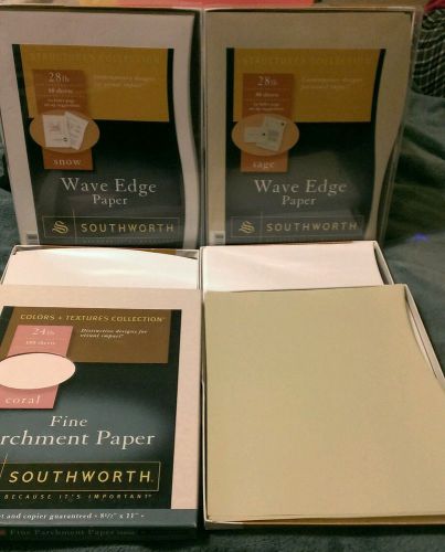 400+sheets Lot of Quality Southworth Paper, Wave Edge,Ark, Parchment snow,sage,