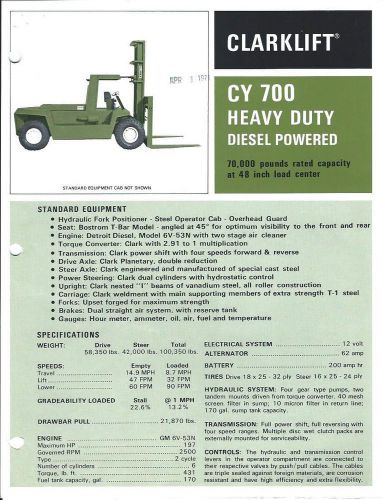 Fork Lift Truck Brochure - Clark - CY 700 - 70,000 lbs - c1970 (LT159)