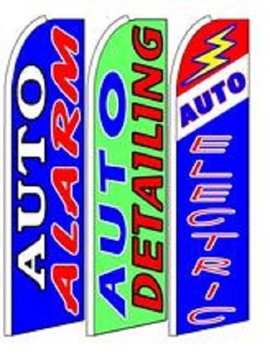 Auto Alarm, Auto Detailing, Auto Electric King Size  Swooper Flag pk of 3 Combo