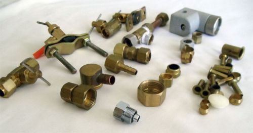 assorted lot of plumbing parts: shutoff, brass fittings, couplings