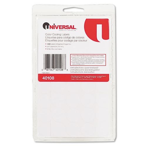 Permanent Self-Adhesive Color-Coding Labels, 3/4&#034; dia, White, 1008/Pack