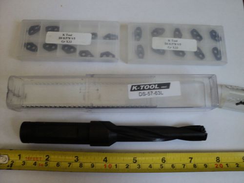 NEW K-TOOL DS-57-63L COOLANT THRU INDEXABLE DRILL W/20 37/64&#034; CARBIDE INSERTS