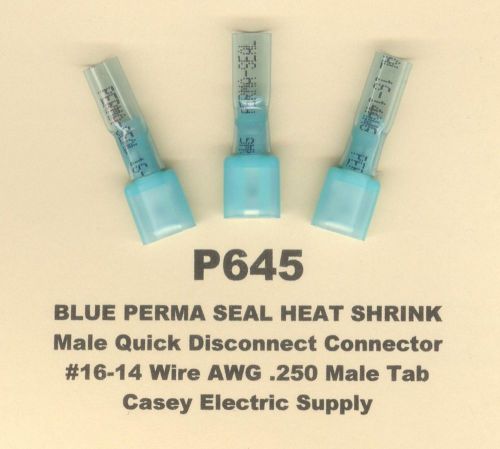 20 Blue PERMA SEAL Heat Shrink MALE QD Terminal Connector #16-14 Wire .250 MOLEX