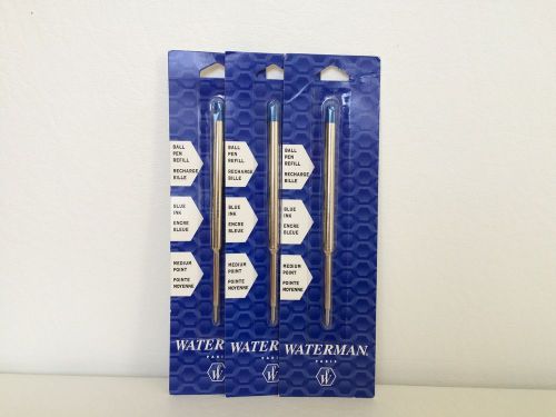 3 WATERMAN Blue Ink Medium Point Ballpoint Pen Refills - New