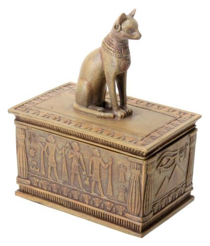 Sandstone Colored Bastet Box with Egyptian Detailed Bottom Design