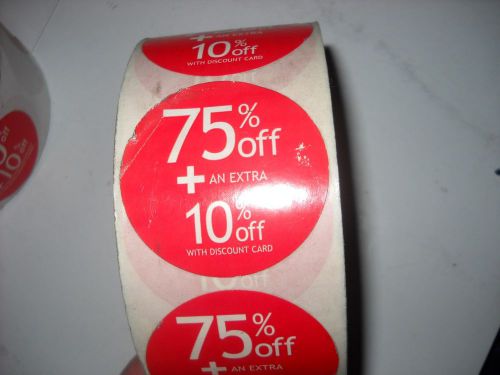 Price labels 75 %off  retail business price stickers 2 lot  thick rolls