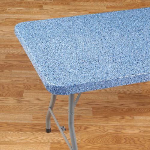 Fitted Table Cover Elasticized Banquet Event Vinyl Tablecloth Fits 72&#034;x30&#034; Blue