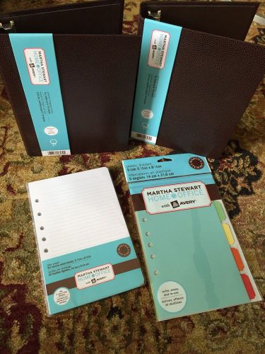 Martha stewart avery two brown binders, refill paper, and dividers for sale