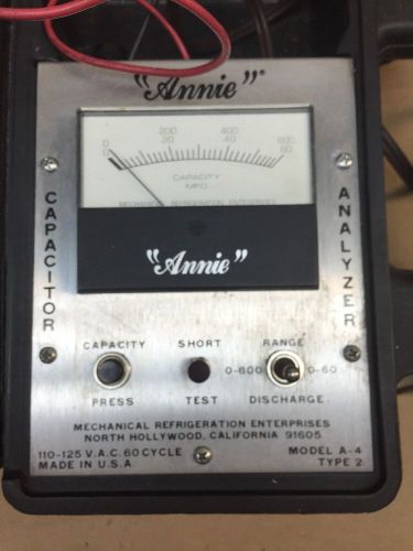 ANNIE Capacitor Analyzer A-4 Type 2 MECHANICAL REFRIGERATION USA 110-125vAC 60cy