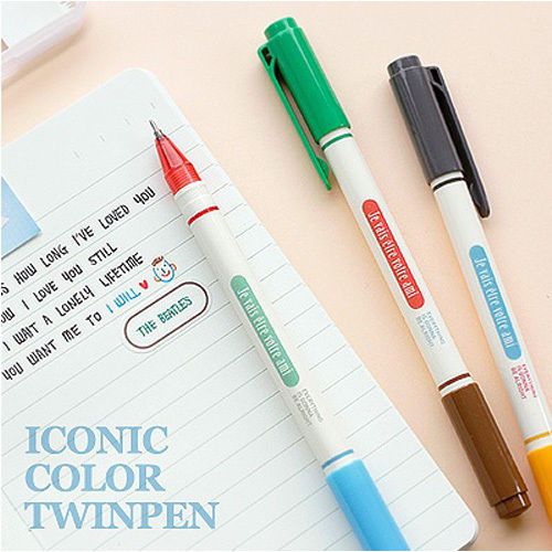 3pcs/set vivid 6colors double sided twin tip color ball point pen 0.4mm school for sale