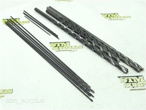 LOT OF 14 HSS STRAIGHT SHANK EXTRA LENGTH TWIST DRILL 5/64&#034; TO 3/8&#034; CLEVELAND