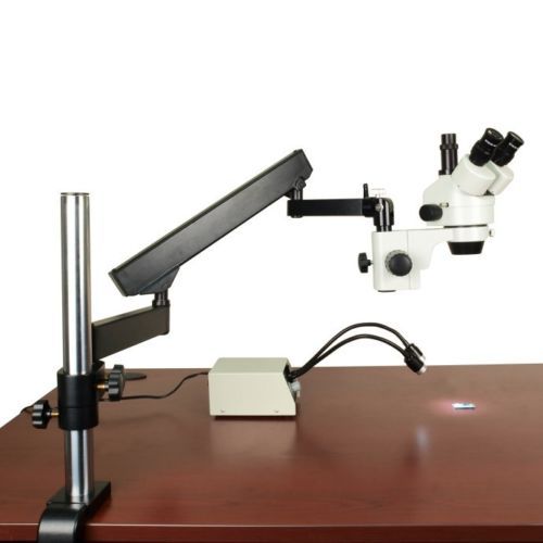 OMAX 7-45X Zoom Stereo Trinocular Microscope+Articulating Arm Stand+2W LED Light