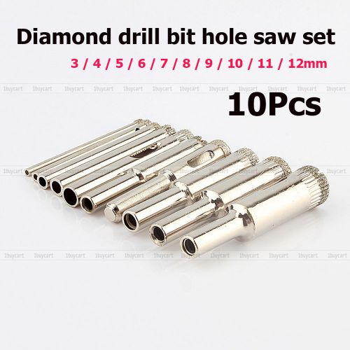 10pcs 3mm-12mm Diamond Hole Saw Tile Ceramic Glass Porcelain Marble Drill Bit