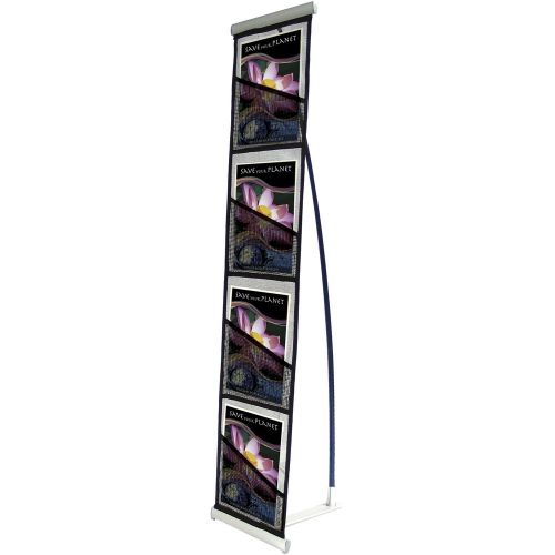 Roll Up Literature Display 4 tiered 2-sided Mesh Pockets for 9x12