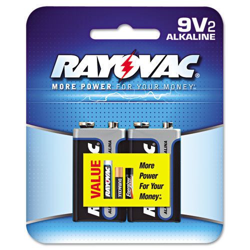 Alkaline Batteries, 9V, 2/Pack, Recloseable Pkg