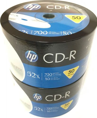 100 HP CD-R CDR 52x Logo Blank Recordable Disc Media 80Min 700MB Plastic Wrap