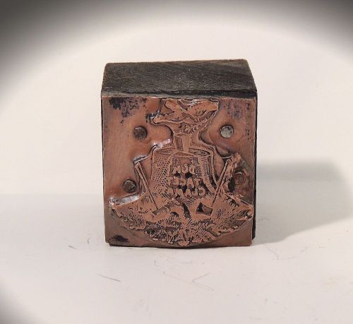 1 Antique Vtg Letterpress Printing Block Copper Woodmen World Dum Tacet Clamet