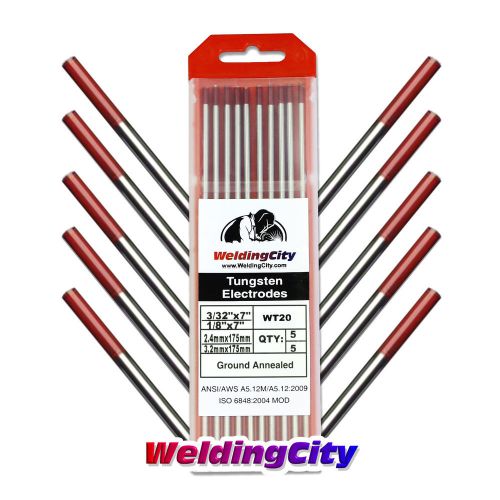Weldingcity 10 2% thoriated red tig welding tungsten electrode wt20 1/8&#034;x 7&#034; for sale