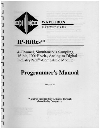 Greenspring Computer (Wavetron) IP-HiRes IndustryPack Module manual