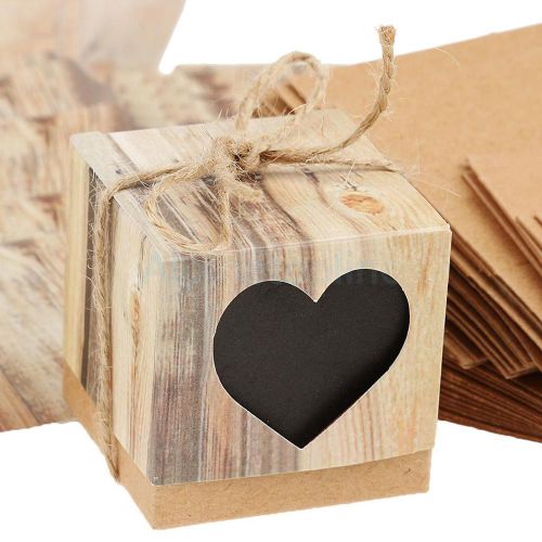 Pack of 50pcs Kraft Brown Rustic Wedding Candy Bark Boxes Bags Square Heart