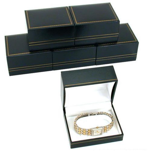 6 Black Leatherette Watch Bracelet Boxes Jewelry Gift