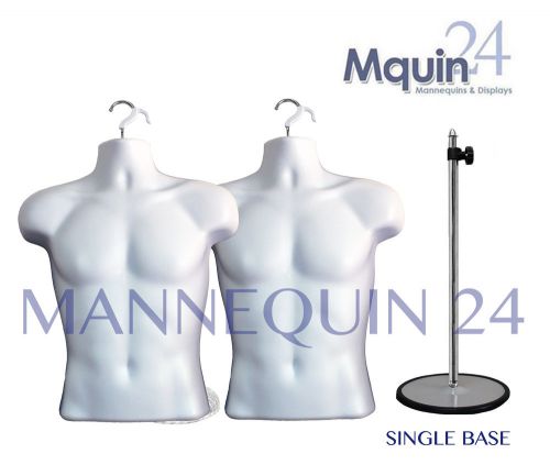 2 WHITE MALE TORSO MANNEQUIN FORM +SINGLE(1) STAND +2 HANGERS, Man&#039;s Clothing