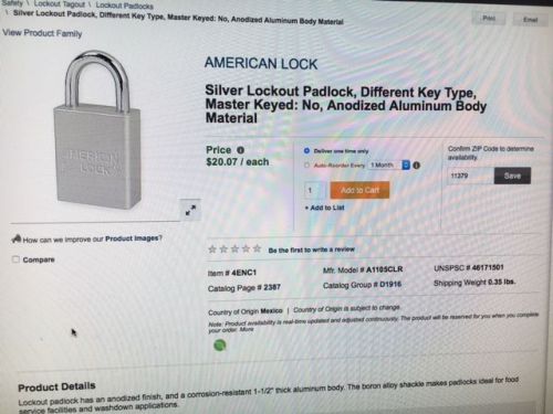 American lock silver lockout padlock, for sale