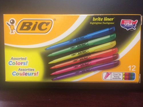 Bic Highlighters--Assorted Colors--Box of 12--Free Shipping