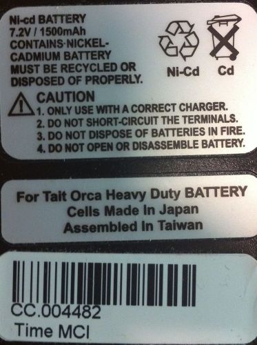 Ni-cd Battery 7.2V 1500mAh Tait Orca Heavy Duty Battery 5000 5010 5020 5030 5035