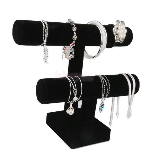 Velvet Flocking 2 Tier / T-Bar Watch Bracelet Jewelry Display Showcase Stand