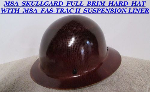 Msa skullgard full brim dark brown hard hat &amp; msa fas-trac ii suspension liner for sale