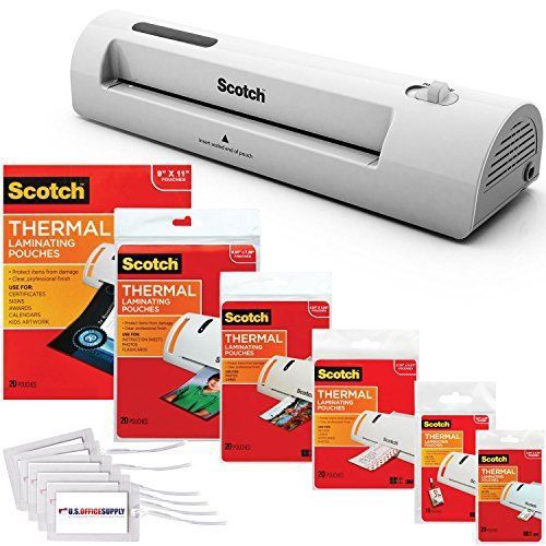 Scotch TL901 Thermal Laminator 2 Roller System with 110 Assorted Pouch Sizes &amp;