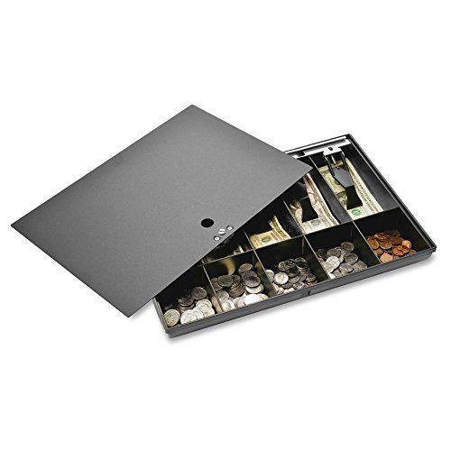 Money Tray, with Locking Cover, 16 x 11 x 2-1/4 Inches, Black SPR15505