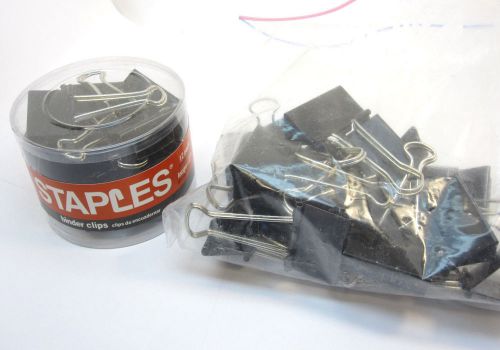 Lot of 33 Large Black Binder Clips 2&#034; One New Pack 12 STAPLES &amp; 21 used