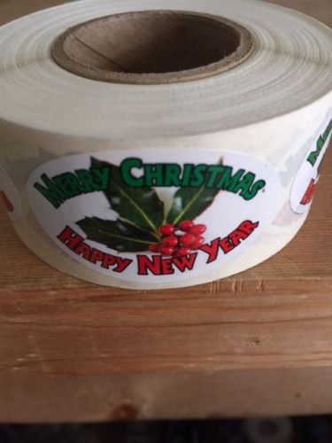 2&#034; X 1&#034; MERRY CHISTMAS HAPPY NEW YEAR LABELS 500 PER ROLL GREAT STICKERS