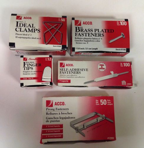 &#039;acco&#039; brand office bundle: assorted fasteners,ideal clamps,finger tips, all new for sale