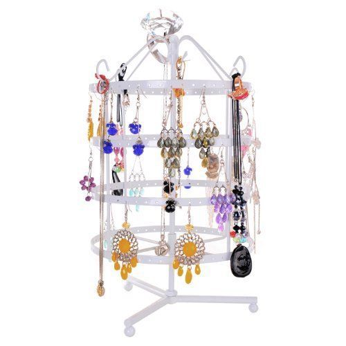 4 Tiers White Rotating Spin Table Top 92 pairs Earring Holder Organizer Stand /