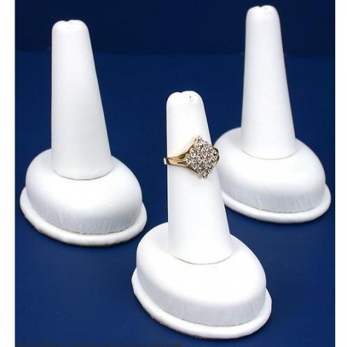 3 White Faux Leather Ring Finger Displays Jewelry