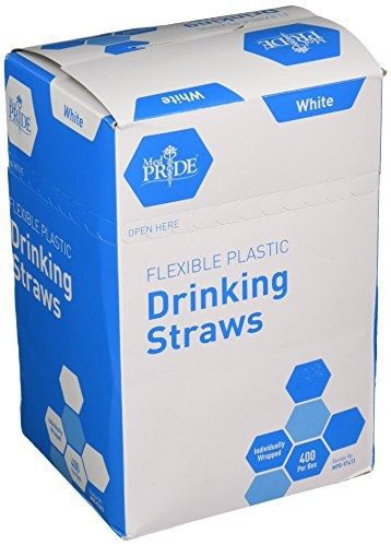 MedPride Plastic Flexible Straws, Individually Wrapped, 7 3/4 Inches, 400/box,