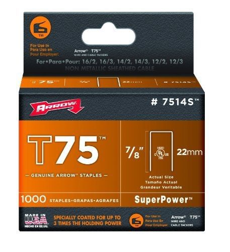 Arrow fastener 7514s genuine 7/8-inch t75 staples, 1,000-pack for sale