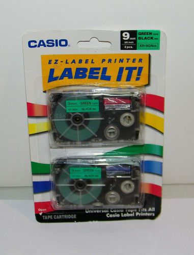 Casio EZ-Label Printer Label Makers 2 Pk.-9mm Green Tape/ Black Ink Cartridges