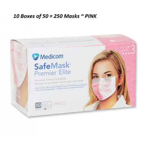 500 Medicom Safe Mask Premier Elite Pink Face Masks 10 Boxes of 50  (Full Case)