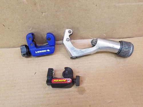 Lot of three(3) pipe/tube cutters lenox 1/8&#034;-1 1/8&#034;, imperial, hempe 1/8&#034;-5/8&#034; for sale